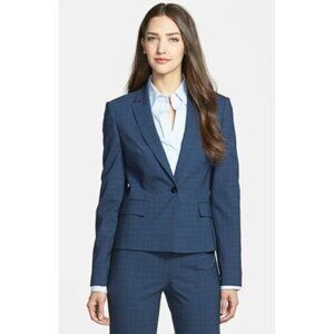 HUGO BOSS Women’s Wool Blazer Size 4 | Blue Check Tailored Suit Jacket Made in T